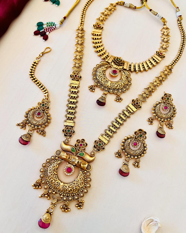 Antique Long Antique Gold Necklace Bridal Combo