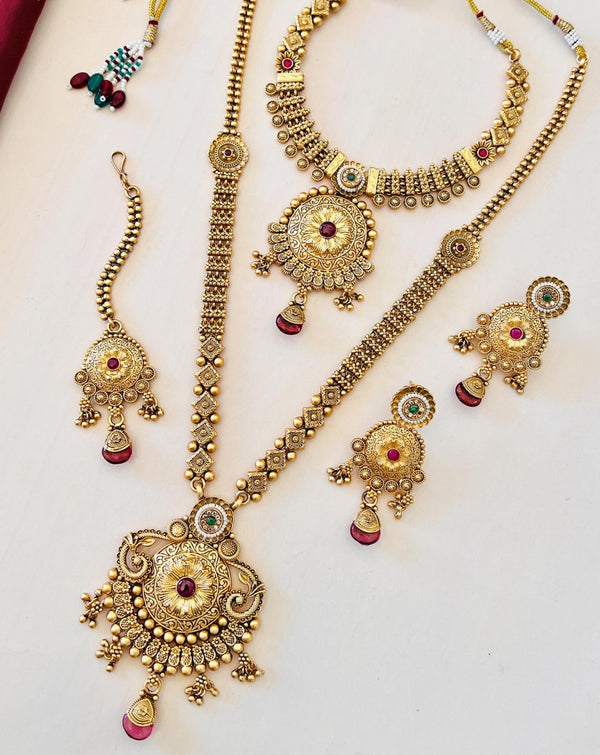 High Quality Bridal Antique Gold Plated Necklace Combo