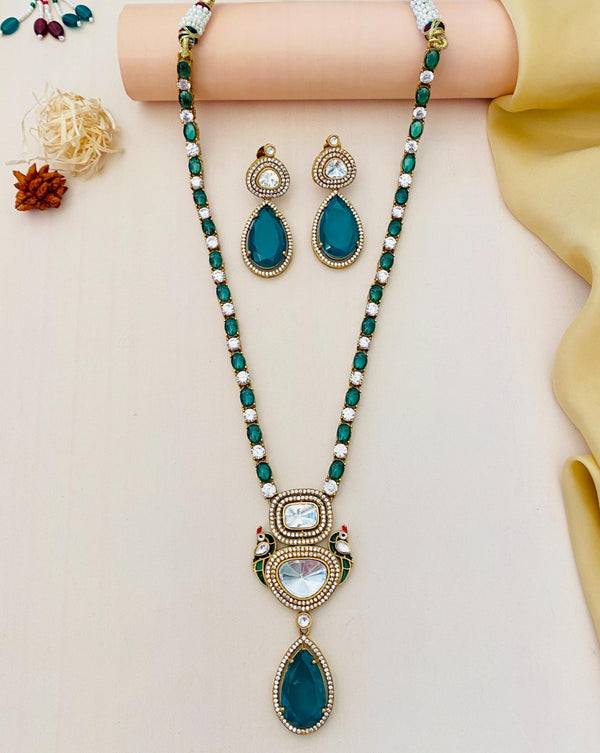 Gold Plated Emerald Polki Peacock Necklace Set