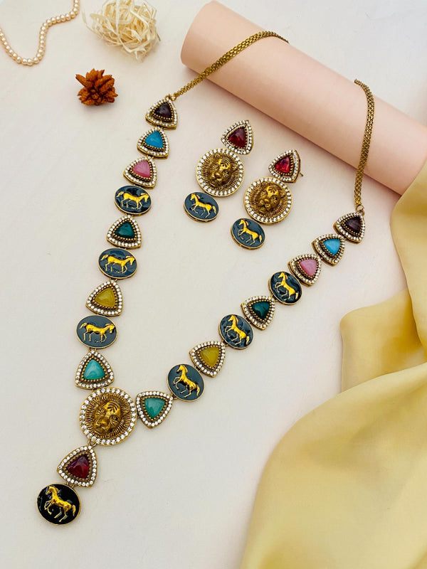 Gold Plated MultiColour Sabyasachi Diamond Necklace Set