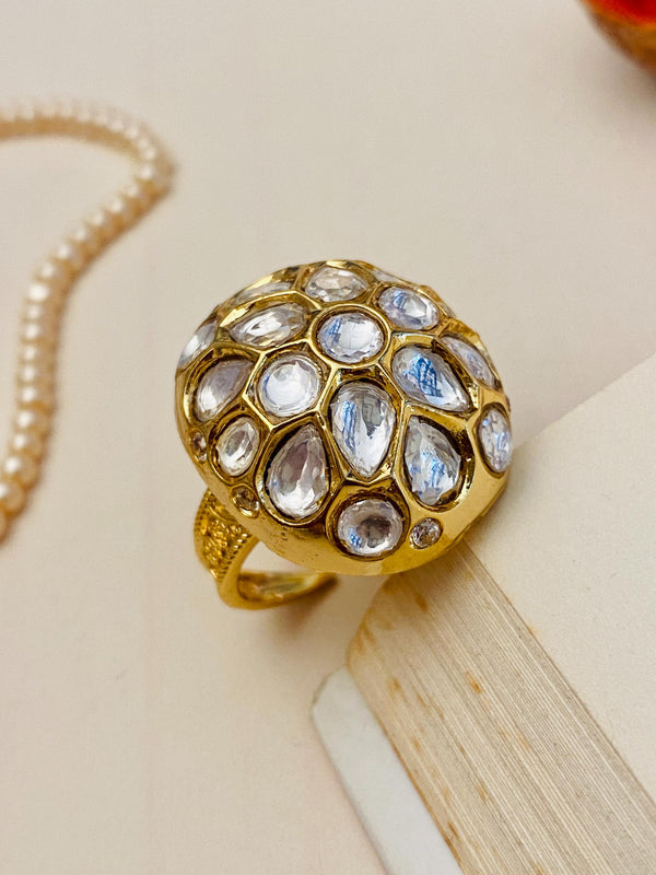 Magnificent Polki Studded Gold Plated Ring