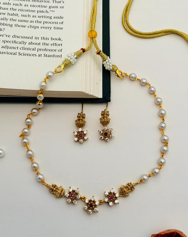 Gold Plated Temple Necklace With Pair Of Earrings