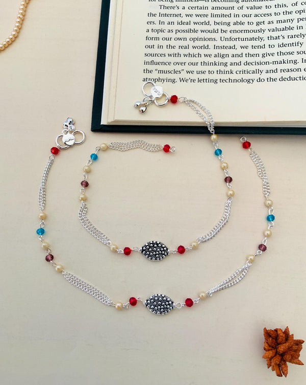 Mesmerizing Silver Plated Multibead Anklets