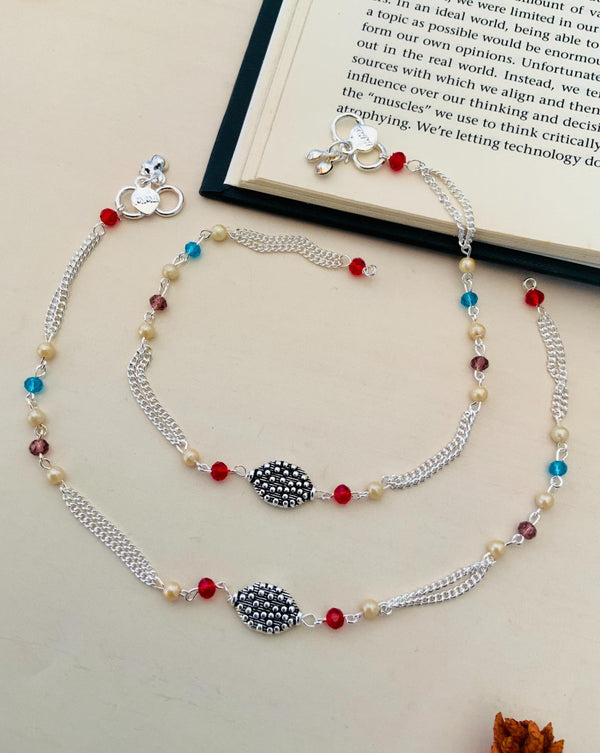 Mesmerizing Silver Plated Multibead Anklets
